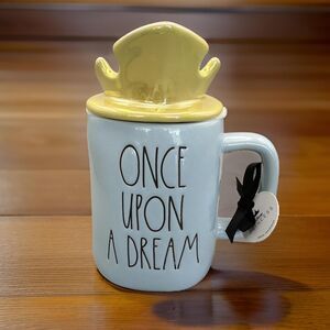 Rae Dunn Disney Cinderella "Once upon a dream" Blue Mug w/ Crown Topper NWT
